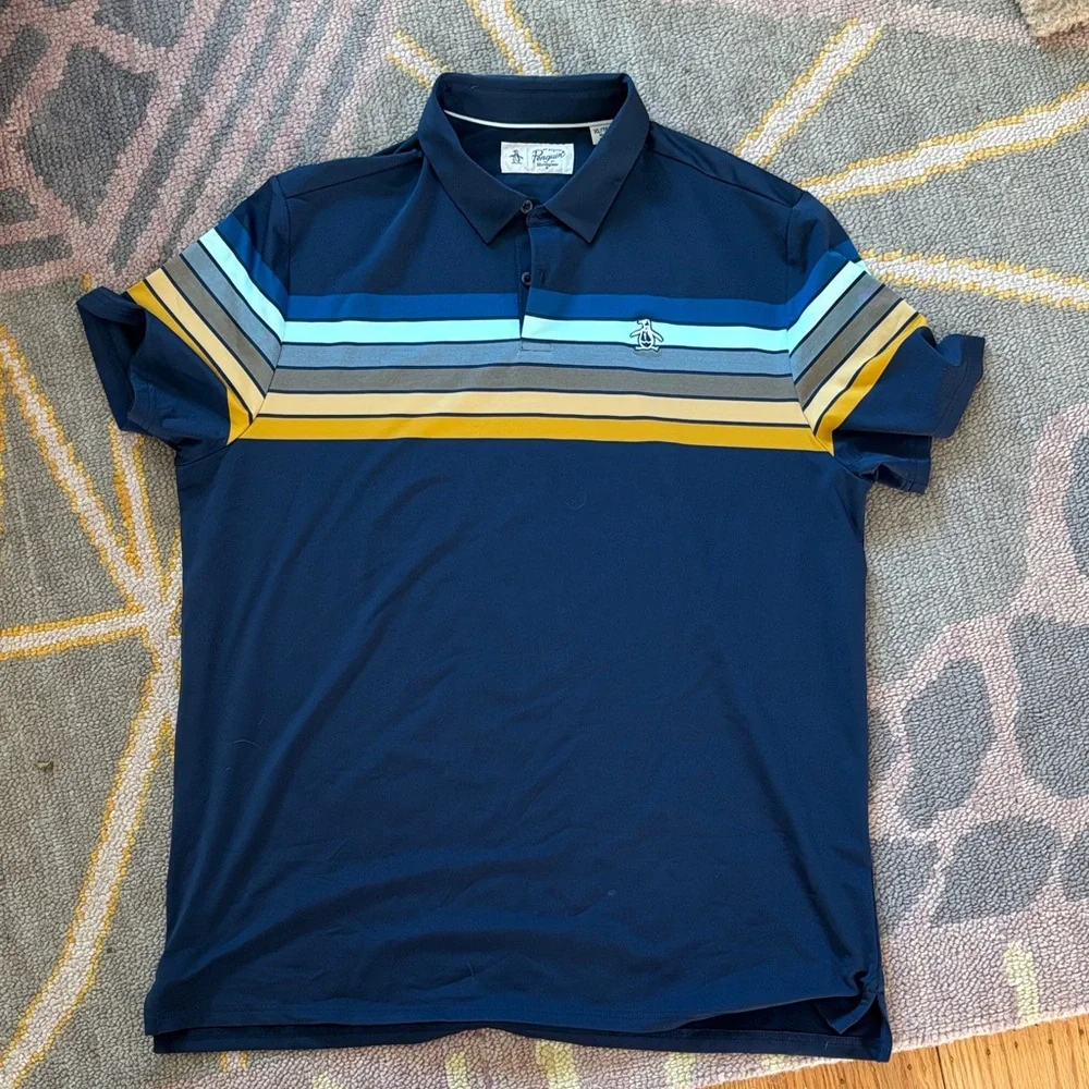 Original Penguin Navy Polo with Multicolor Stripes - Picture 1 of 7